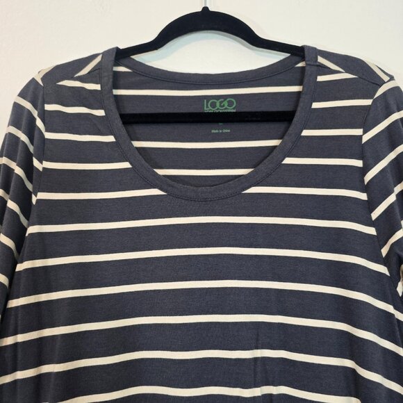 Logo By Lori Goldstein Tunic Blouse Top Women Large Gray Striped Pocket Hi Low - Picture 2 of 10